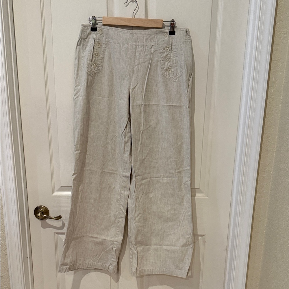 Isaac Mizrahi Cropped Wide-Leg Linen Blend Pants in Light Beige